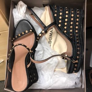 BCBGMaxazria Paige leather studded wedge sandals